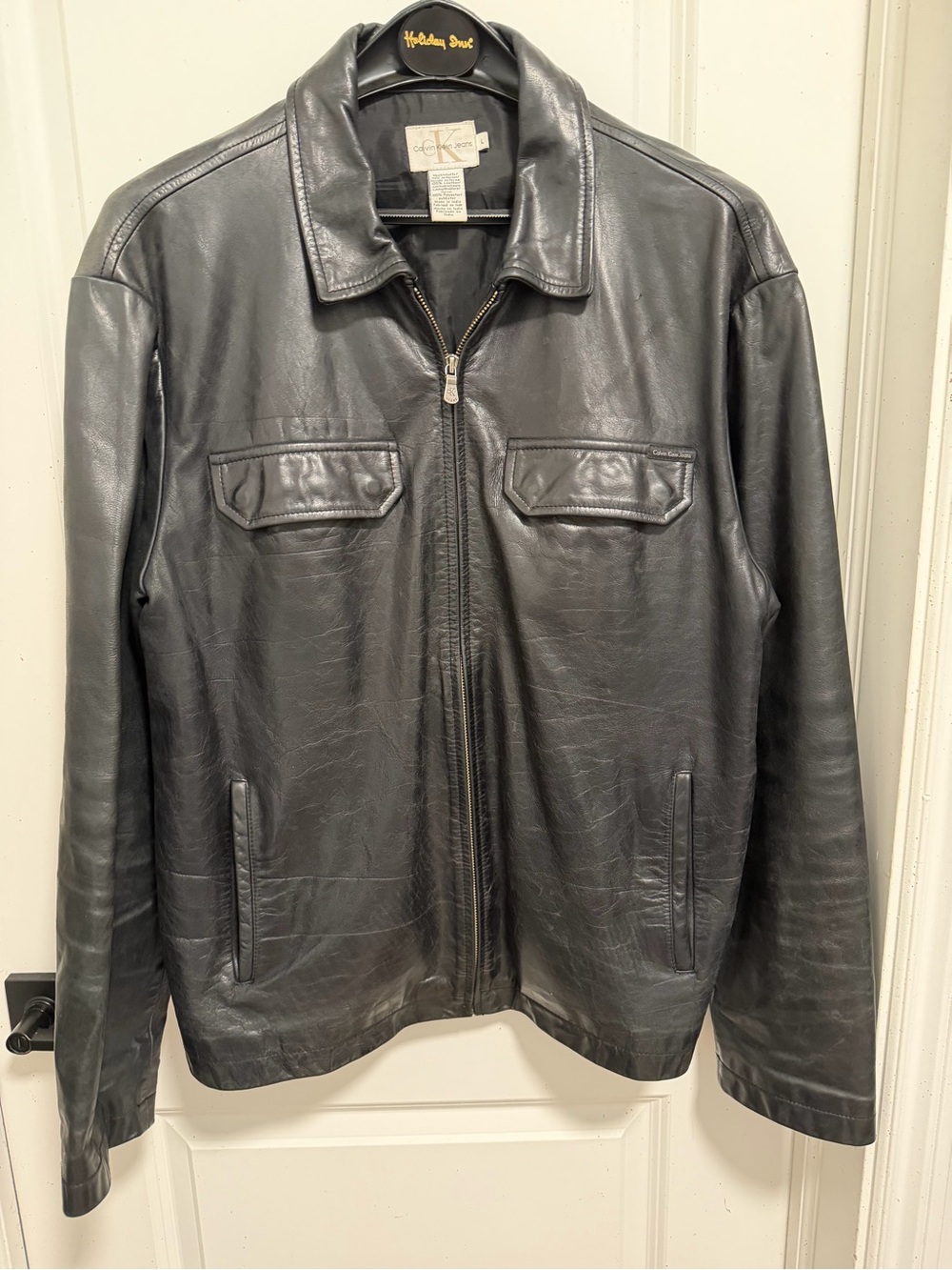 Calvin Klein Black Leather Bomber Jacket